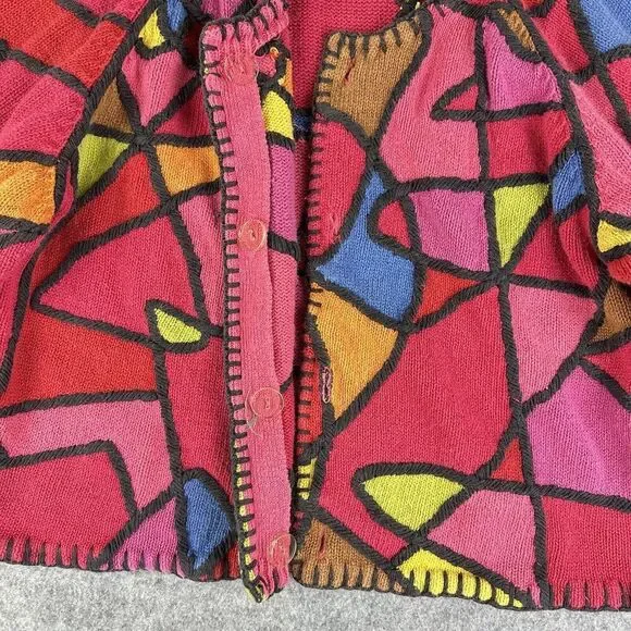 Vintage Cardigan Sweater Womens Small Petite Multicolor Long Sleeve Stain Glass* - Picture 11 of 16